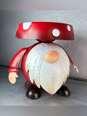 Whimsical Red Metal Gnome Plant Stand Medium Size